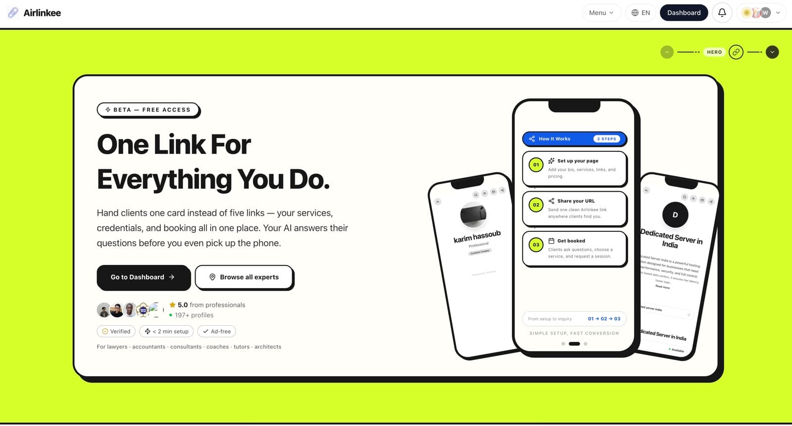 Airlinkee 홈페이지: 서비스, 자격, 예약을 하나로 모은 링크 페이지, AI가 고객 질문에 응답